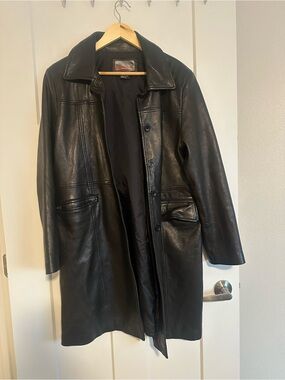 Brandon Thomas Black Leather Trench Coat